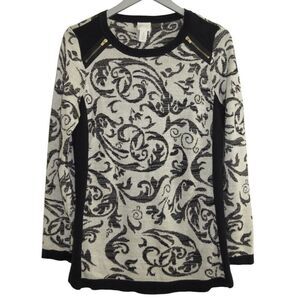 Chico's Black Cream & Gold Zipper Accent Shoulder Sweater Sz‎ 1 M/8